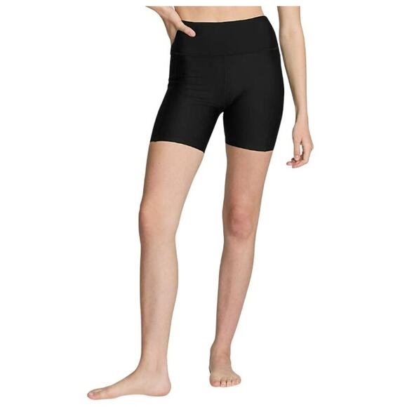 Lands End Women's 6" High Waisted Bike Swim Shorts Black Size Small 6-8 Pockets - Picture 1 of 6